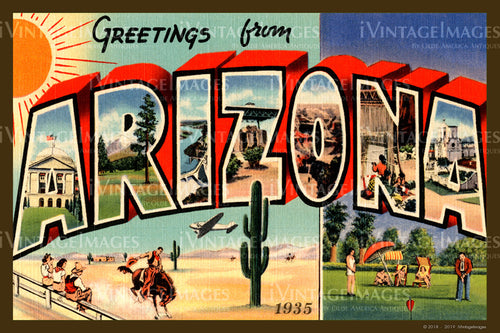 Arizona Large Letter Postcard 1935 - 001