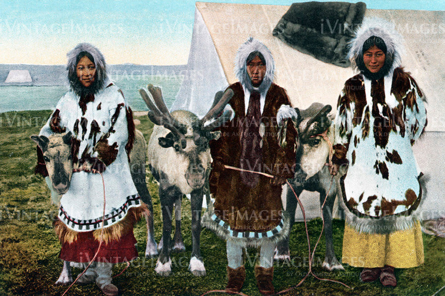 Native Alaskans and Caribou - 1915- 015