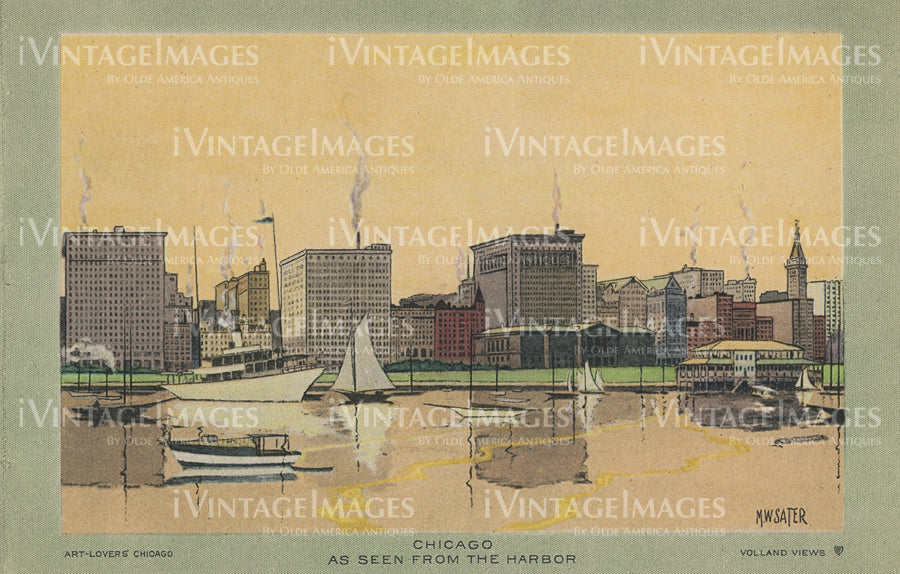 5 - Art Set of 12 - Chicago from Harbor 1925