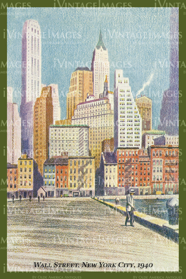 New York City Wall Street Artwork 1940