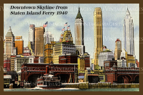 Downtown Skyline from Staten Island Ferry 1940