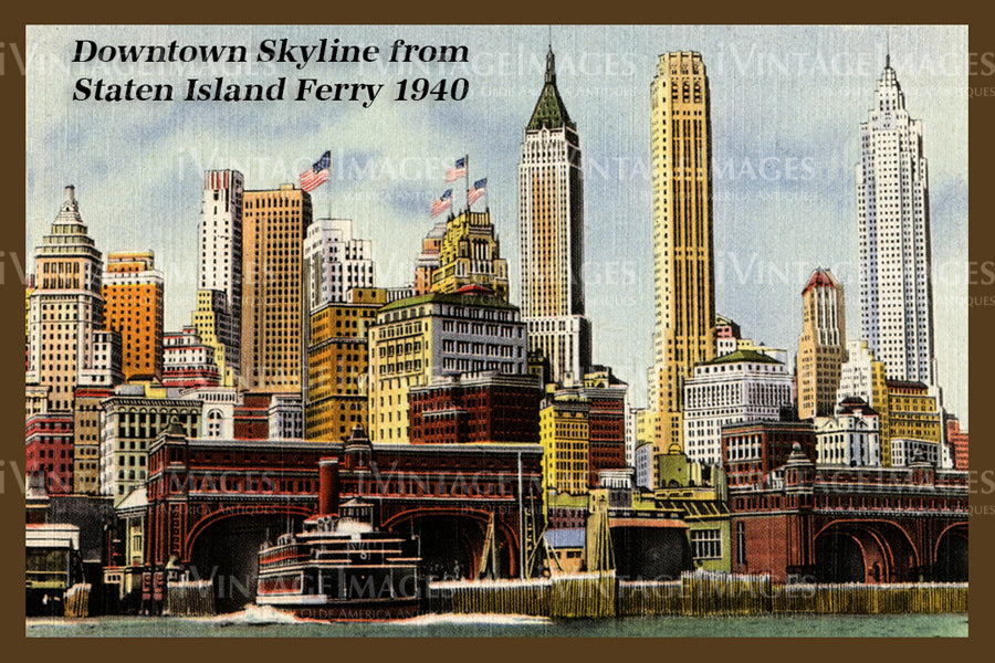 Downtown Skyline from Staten Island Ferry 1940