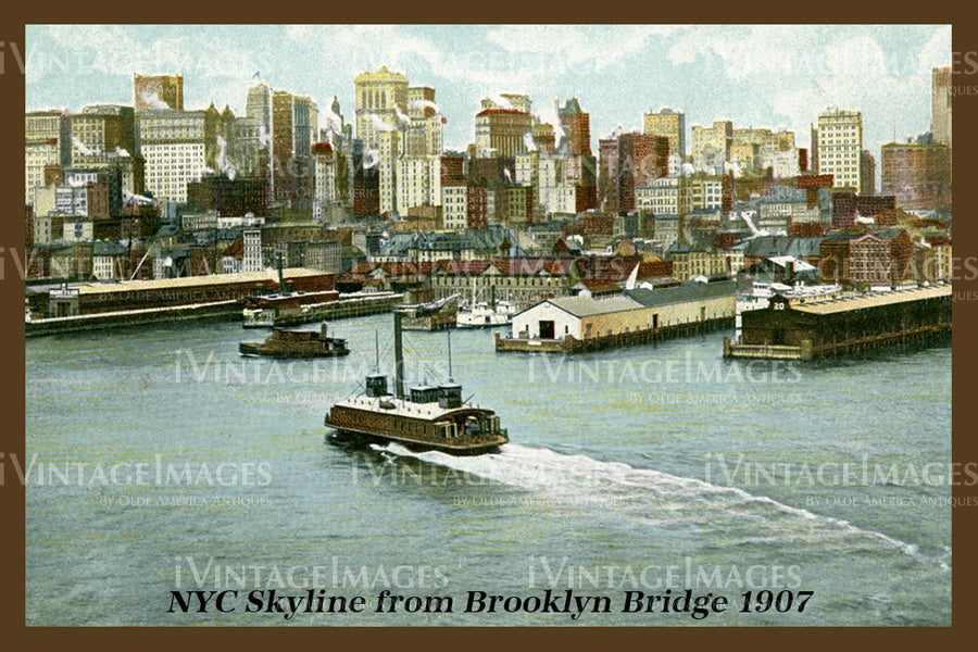NYC Skyline from Brooklyn Bridge 1907