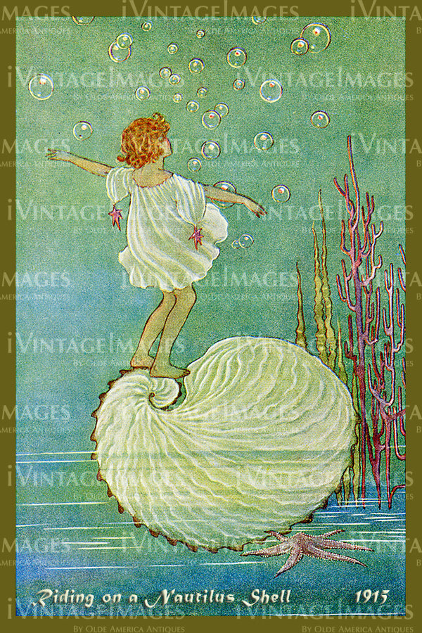 Outhwaite Fairy 1915 - 5 - Riding on a Nautilus Shell