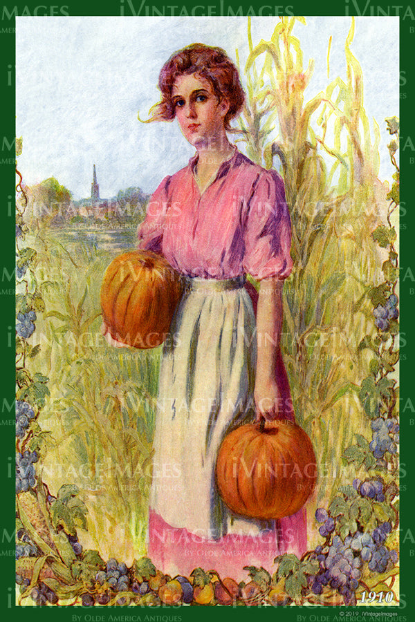 Lady and Pumpkins - 1910 - 056