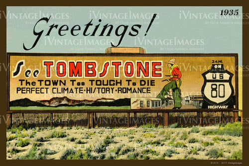 Greetings Tombstone Postcard 1935 - 010