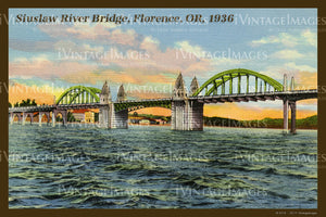 Siuslaw River Bridge Postcard 1936 - 023