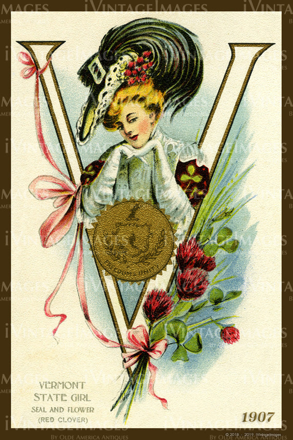 Vermont State Girl Postcard 1907 - 004