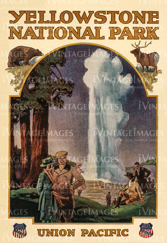 1921 Old Faithful Geyser and Couples - 12x18